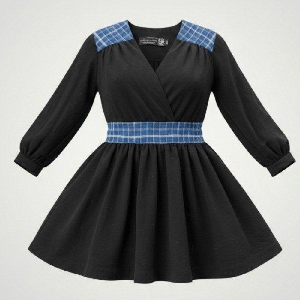 Zachary's Smile Barneys New York Vintage Top Women Small Black Blue Plaid Indie